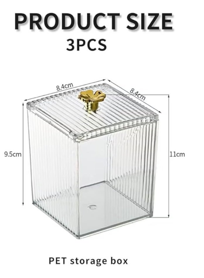 مجموعة من 3 برطمانات للحمام من ، حامل أعواد قطنية، برطمانات صيدلية، حامل كرات قطنية أكريليك، علب حمام شفافة مع غطاء، موزع حامل أعواد قطنية، أعواد قطنية، خيط تنظيف الأسنان، برطمان حمام - Image 3
